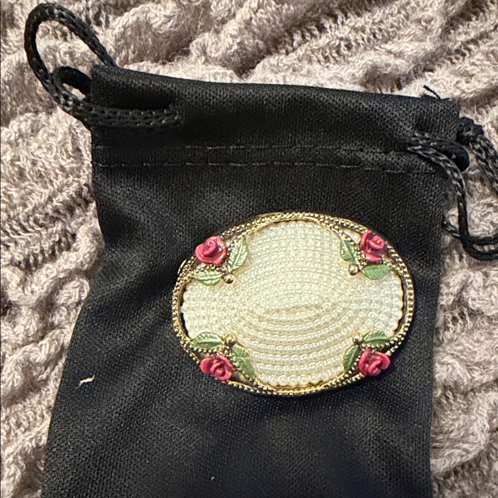 Embellished Cream Floral Beaded Brooch - Elegant Accent